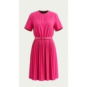 Vintage 80s Blair Boutique Pink Pleated Day Dress w/ Belt - Size 12P